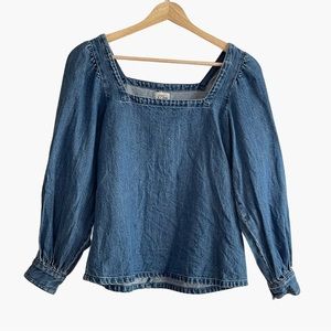 Chambray puff sleeve jcrew top